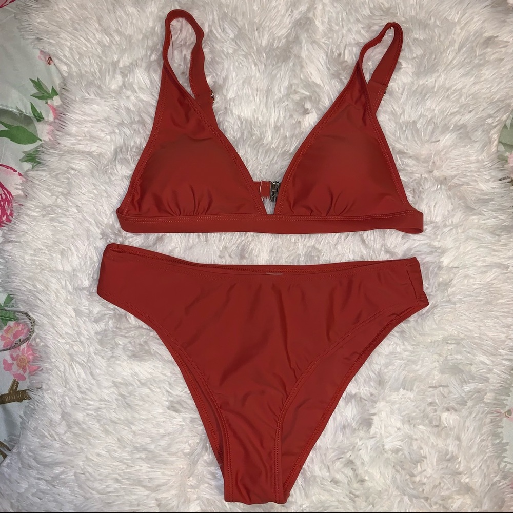 Shein Two Piece Red V-Neck Swimsuit